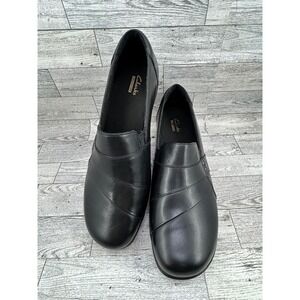 Clarks Collection Black Leather Slip On Loafer Shoes‎ Women 10 Wide